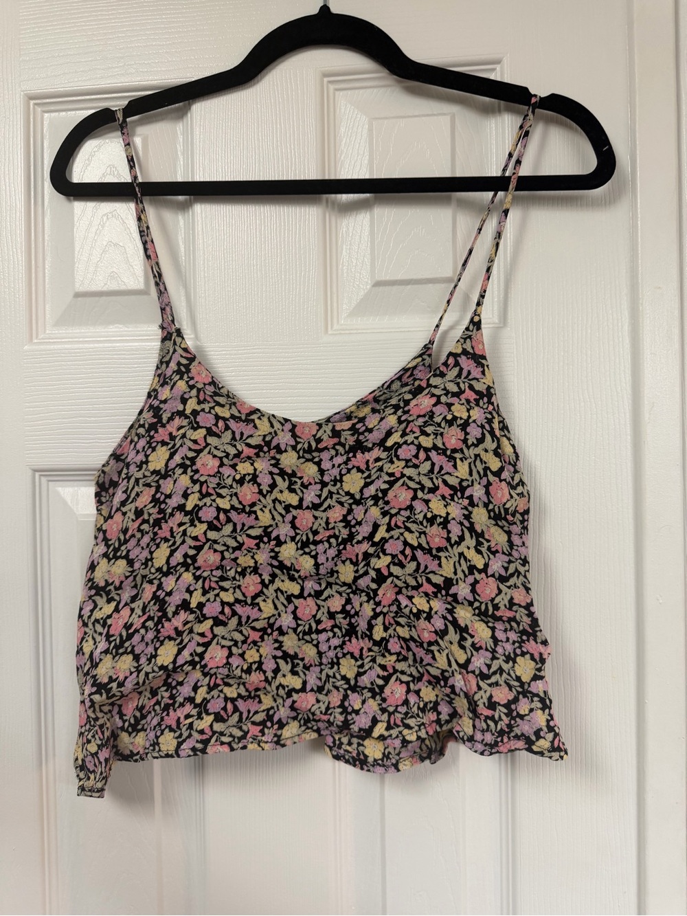 Brandy Melville Black Spaghetti Strap Cami with Pink & Cream Floral